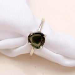 Green Tourmaline Thick Slice Ring – 925 Sterling Silver