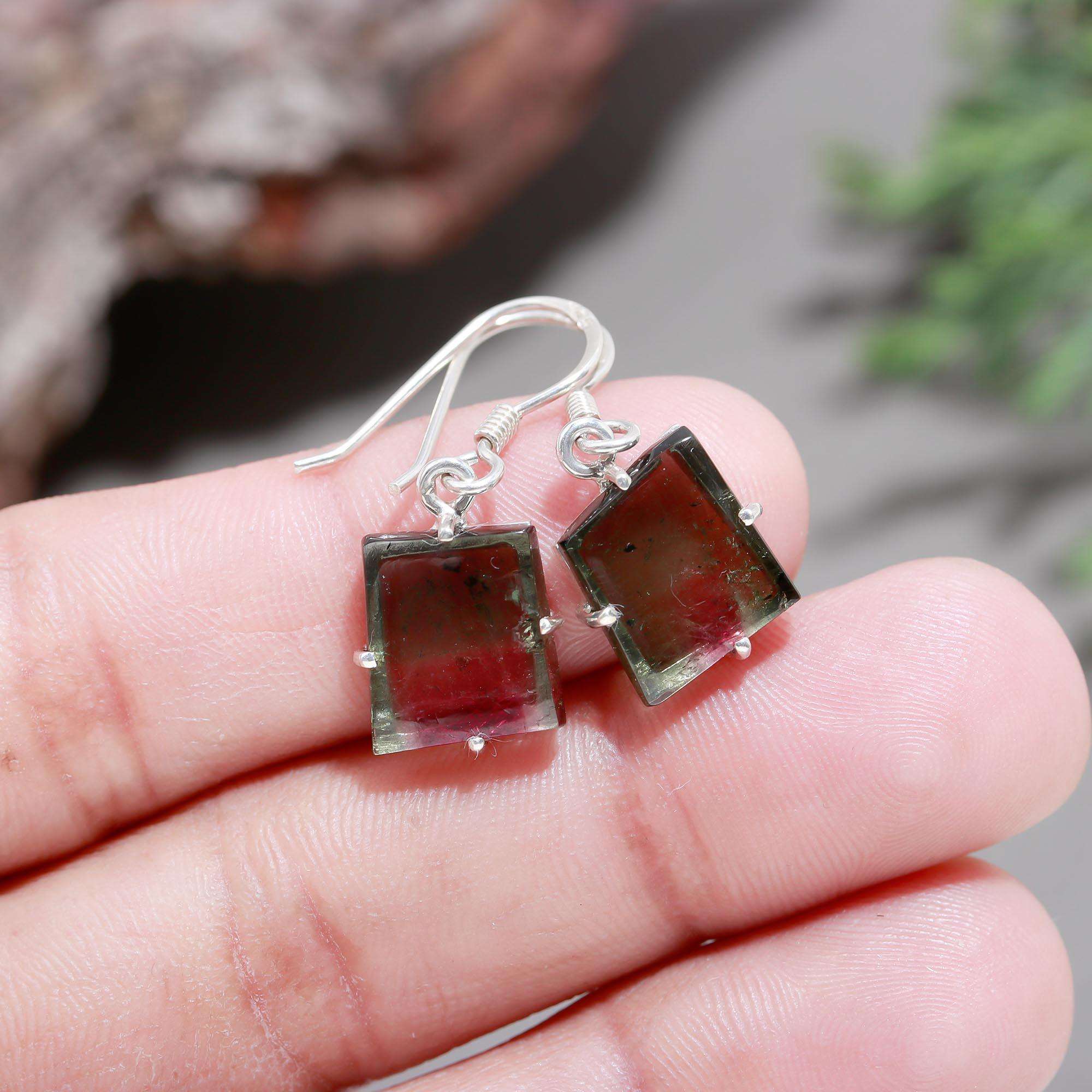 925 Sterling Silver Pink & Black Tourmaline Earrings
