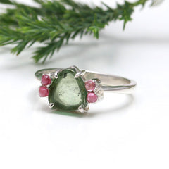 Green Slice + Pink Cabs in 925 Sterling Silver