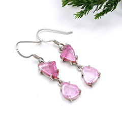 925 Sterling Silver Light & Dark Pink Tourmaline Earrings