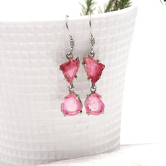 925 Sterling Silver Light & Dark Pink Tourmaline Earrings