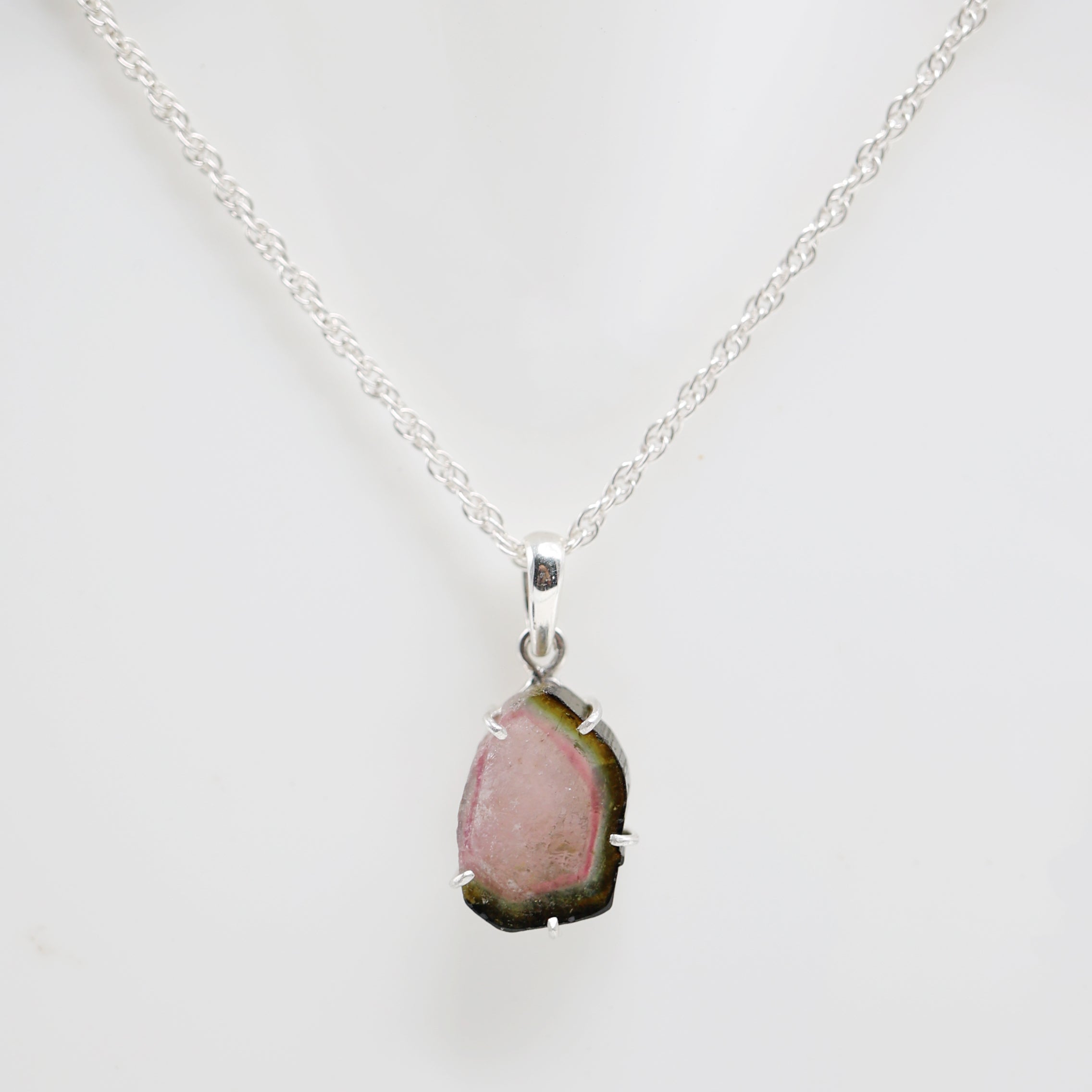 Watermelon Tourmaline Slice Pendant (Commercial Grade) – 925 Sterling Silver