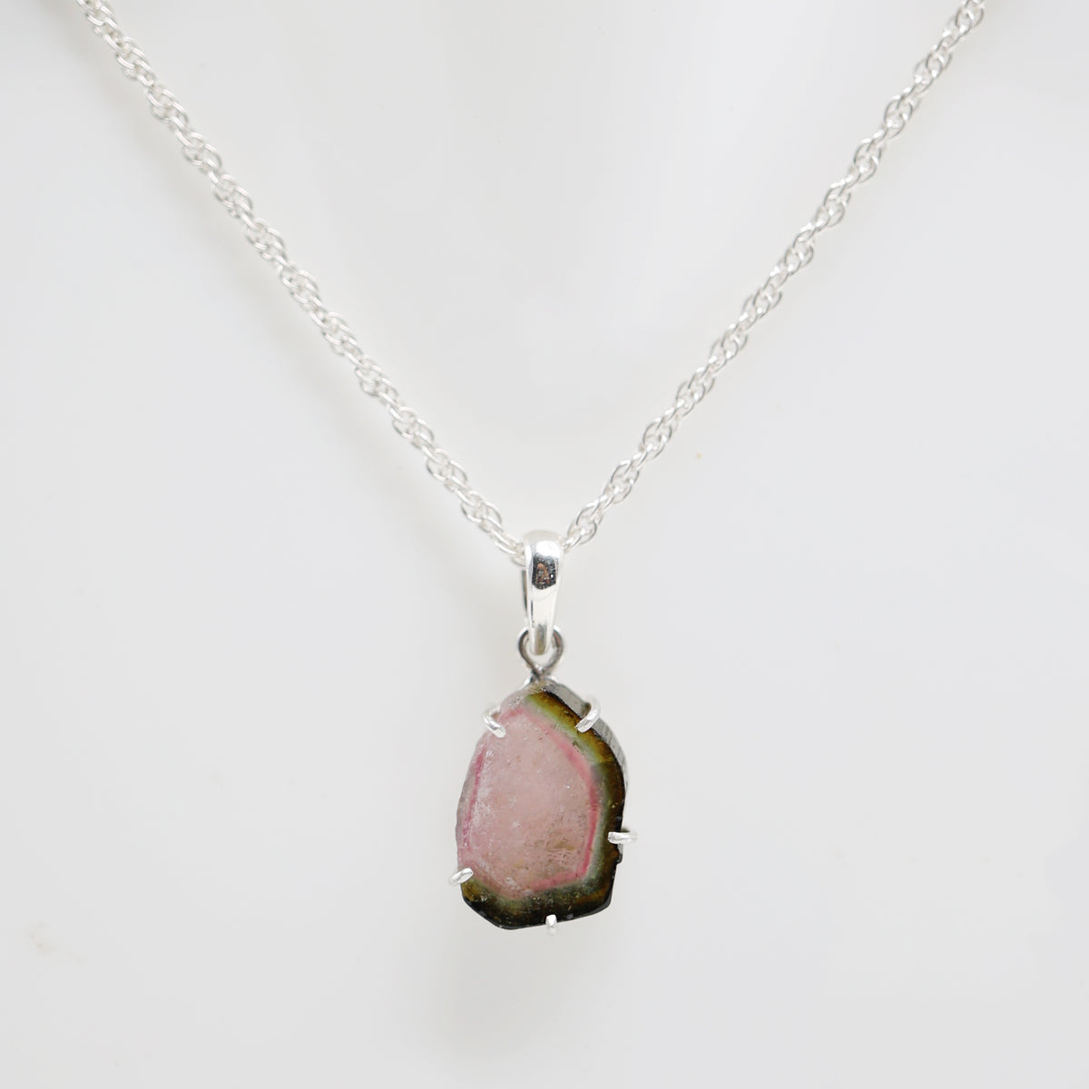 Watermelon Tourmaline Slice Pendant (Commercial Grade) – 925 Sterling Silver