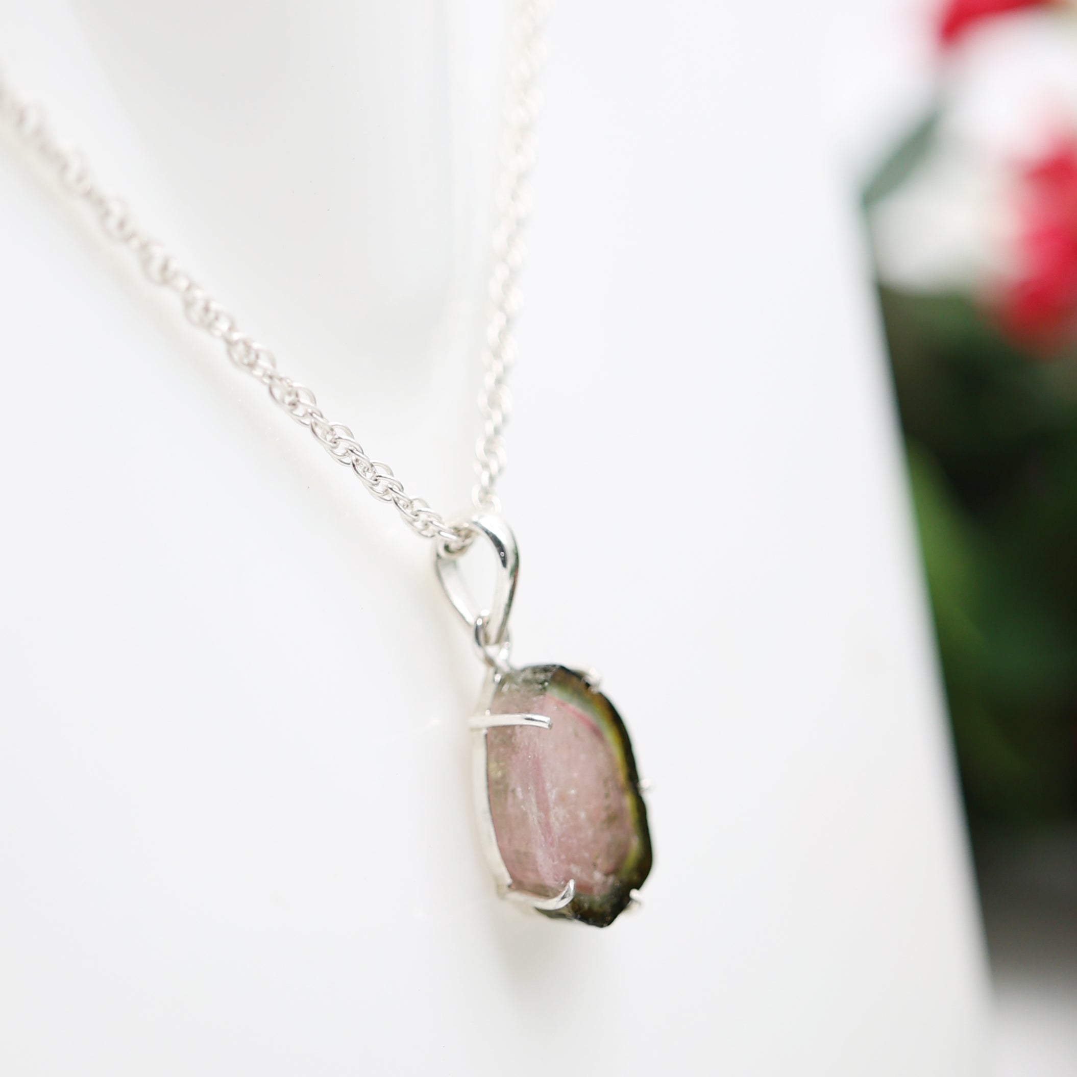 Watermelon Tourmaline Slice Pendant (Commercial Grade) – 925 Sterling Silver