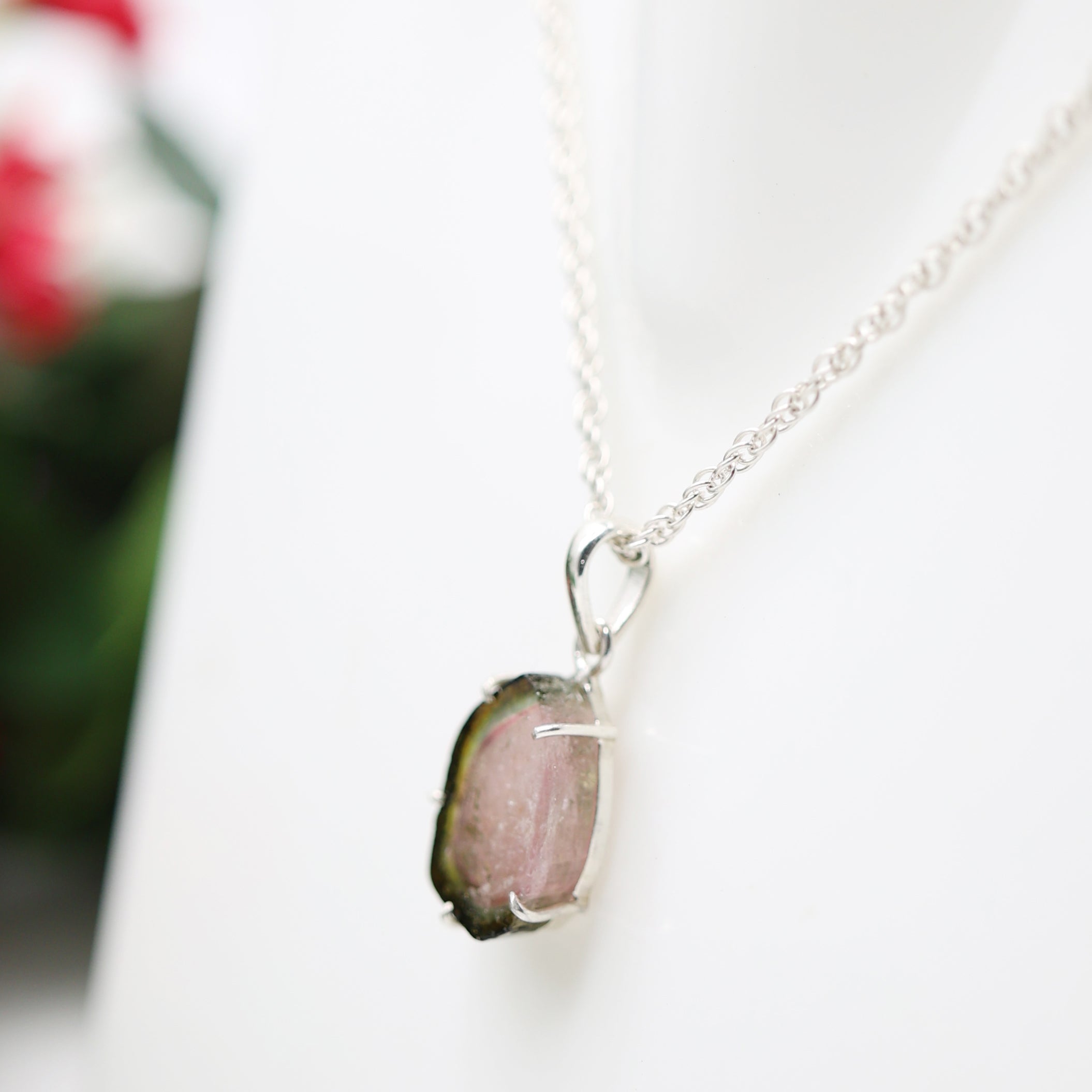 Watermelon Tourmaline Slice Pendant (Commercial Grade) – 925 Sterling Silver
