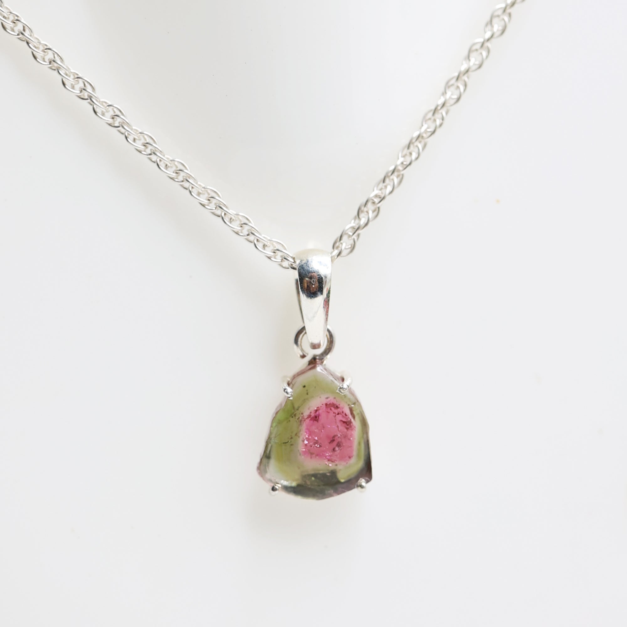 Dark Pink Center Watermelon Tourmaline Slice Pendant – 925 Sterling Silver