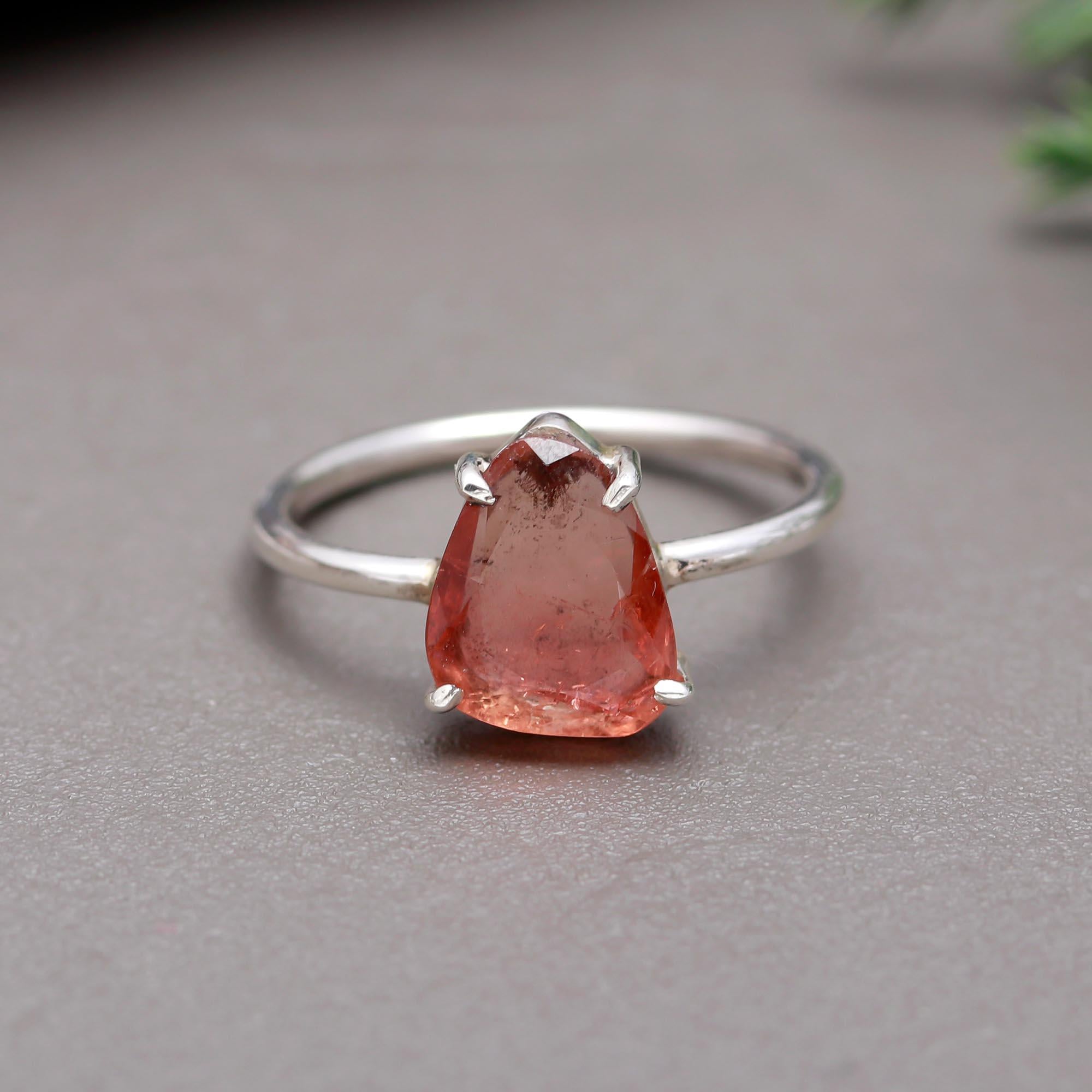 Orange Flat Cut Tourmaline Ring – 925 Sterling Silver