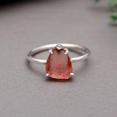 Orange Flat Cut Tourmaline Ring – 925 Sterling Silver