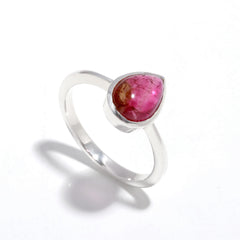 Pink Bi-Color Tourmaline Pear Ring – 925 Sterling Silver