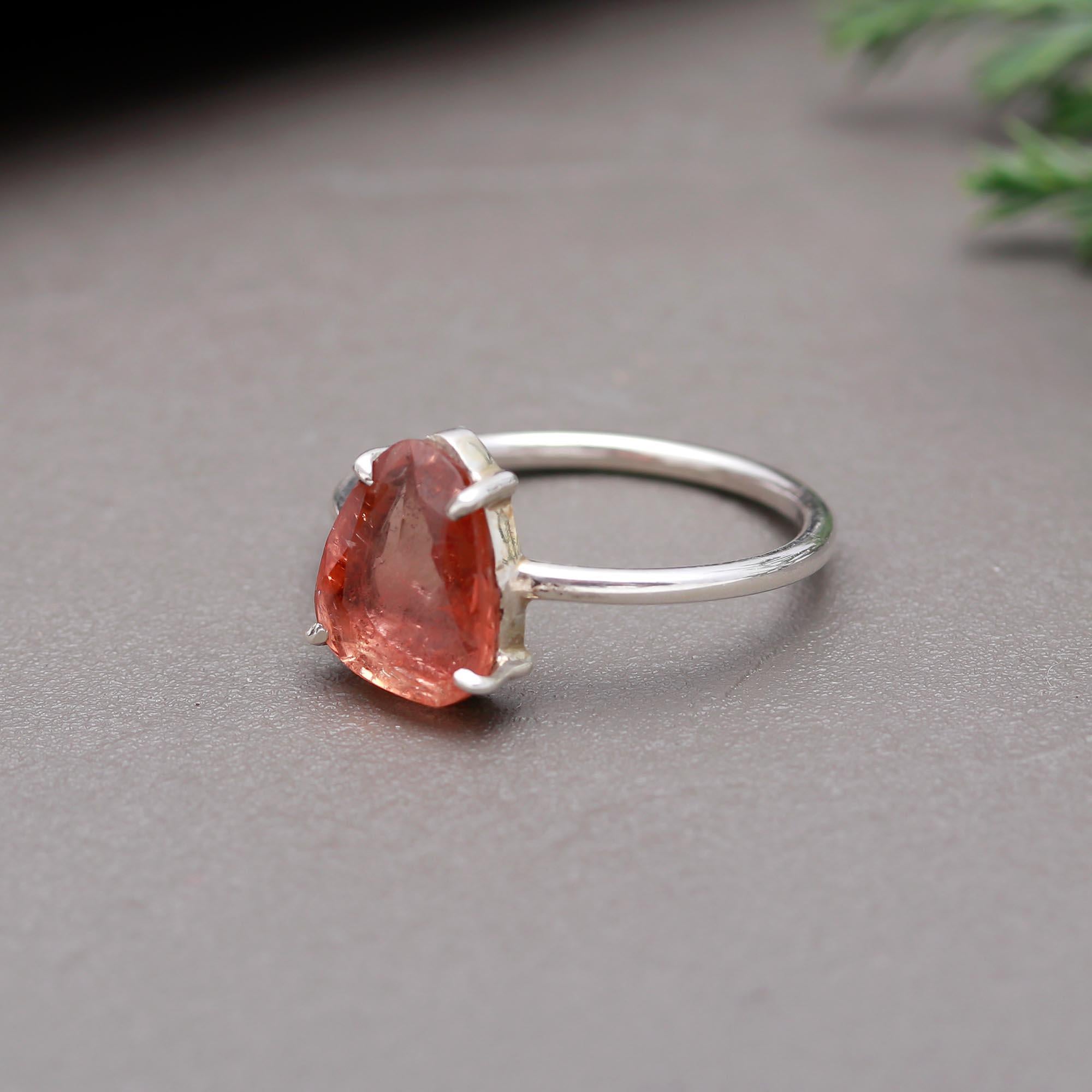 Orange Flat Cut Tourmaline Ring – 925 Sterling Silver