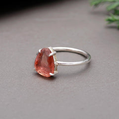 Orange Flat Cut Tourmaline Ring – 925 Sterling Silver