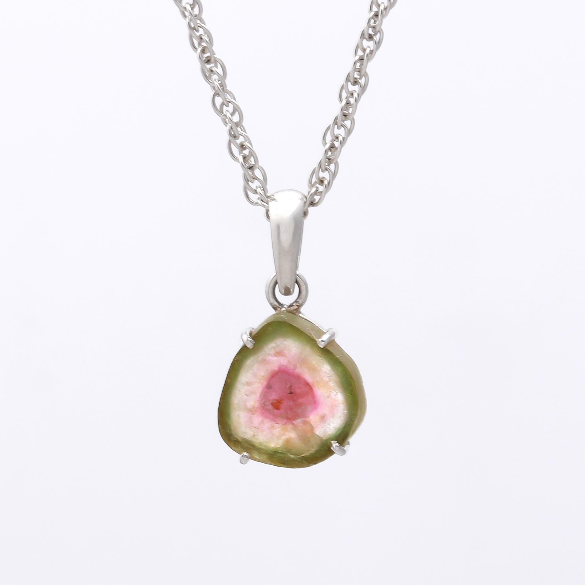 Watermelon Tourmaline Slice Pendant – 925 Sterling Silver