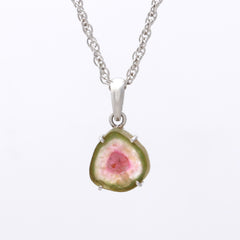 Watermelon Tourmaline Slice Pendant – 925 Sterling Silver