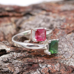 💖💚 Pink & Green Tourmaline Square Cut Ring – 925 Sterling Silver