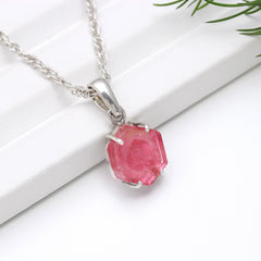 Solid Pink Tourmaline Slice Pendant – 925 Sterling Silver
