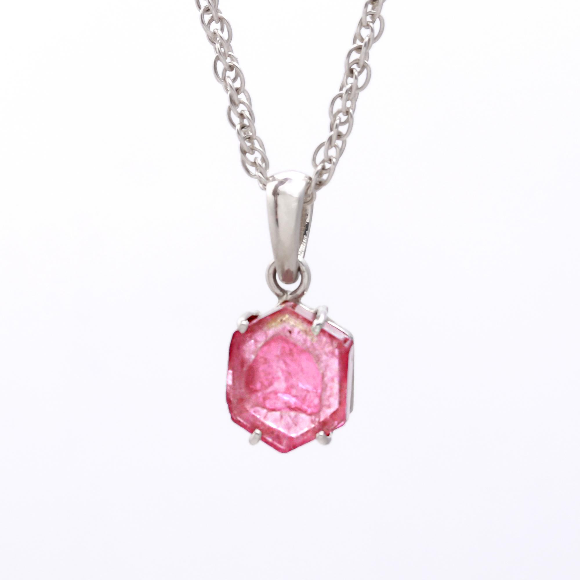 Solid Pink Tourmaline Slice Pendant – 925 Sterling Silver