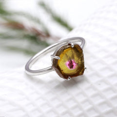 Small Pink Green Slice in 925 Sterling Silver