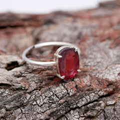 Red Flat Cut Tourmaline Ring – 925 Sterling Silver