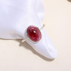 Pink Bi-Color Tourmaline Cabochon Ring – 925 Sterling Silver