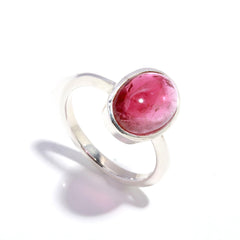 Pink Bi-Color Tourmaline Cabochon Ring – 925 Sterling Silver