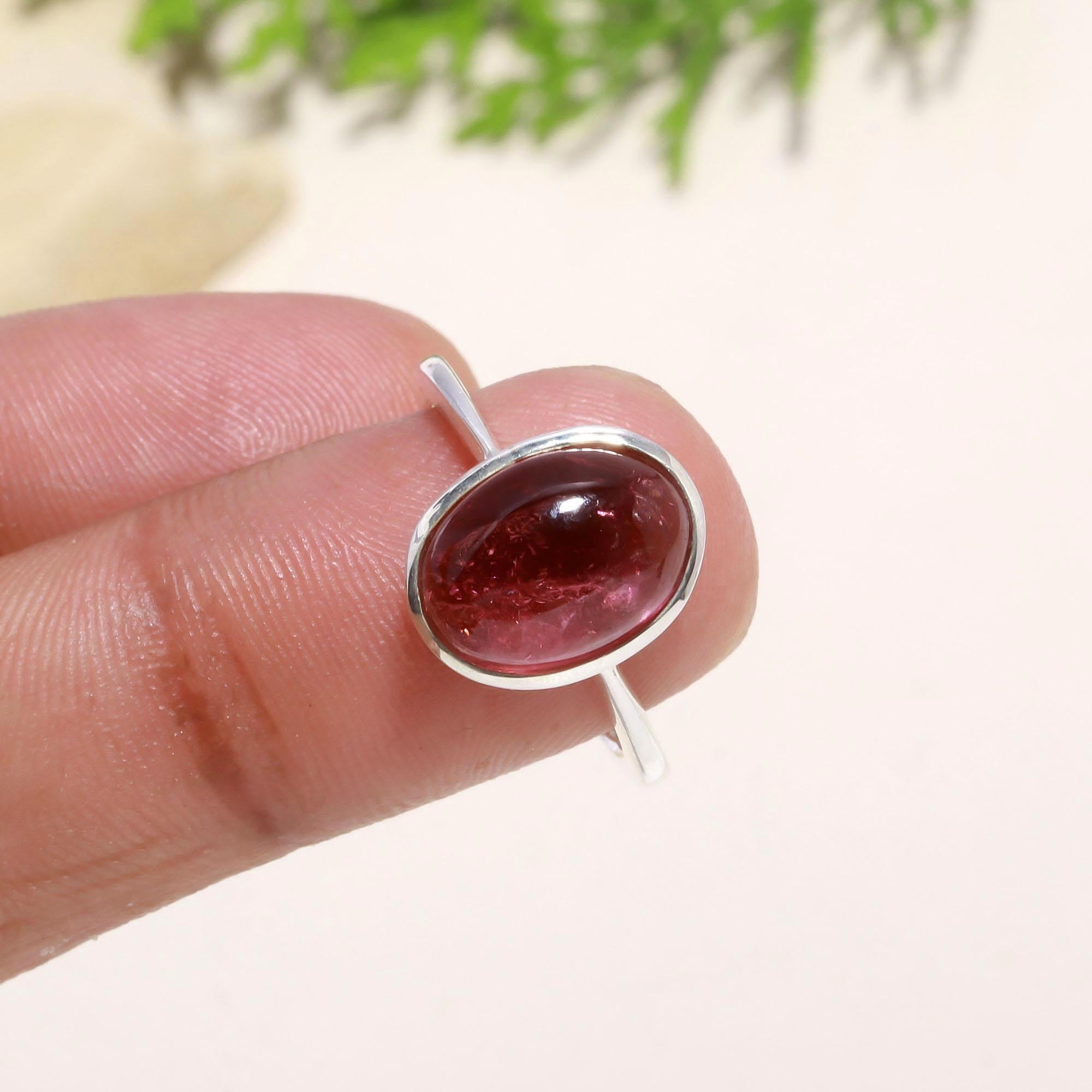 Pink Bi-Color Tourmaline Cabochon Ring – 925 Sterling Silver