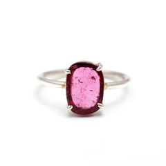 Red Flat Cut Tourmaline Ring – 925 Sterling Silver