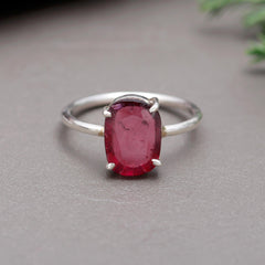 Red Flat Cut Tourmaline Ring – 925 Sterling Silver