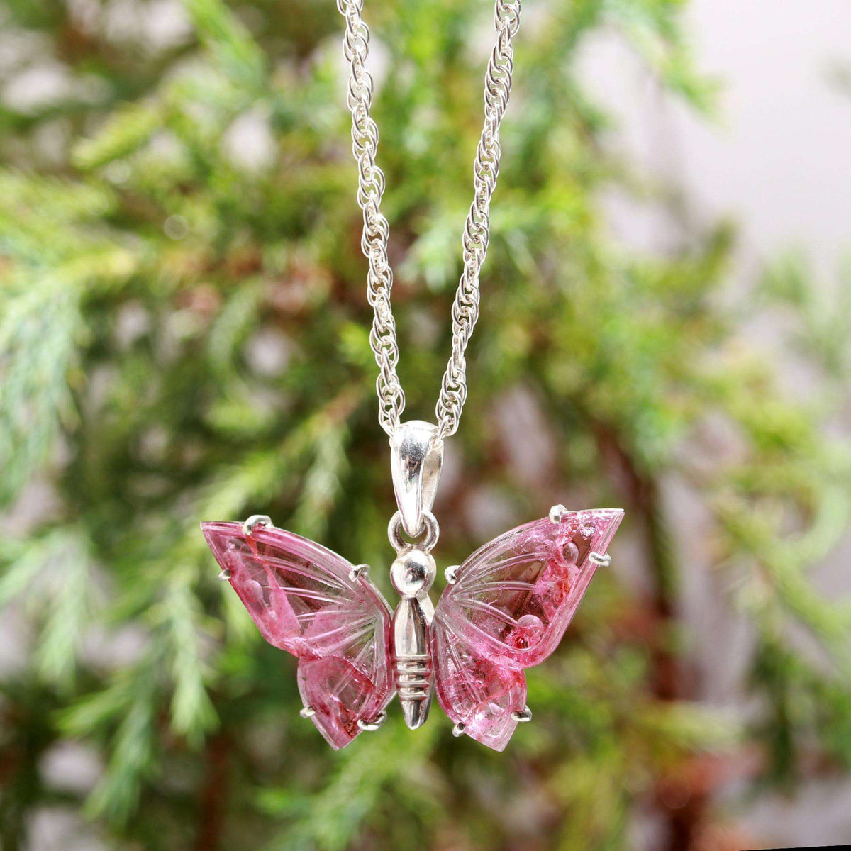 Pink Tourmaline Butterfly Pendant – 925 Sterling Silver
