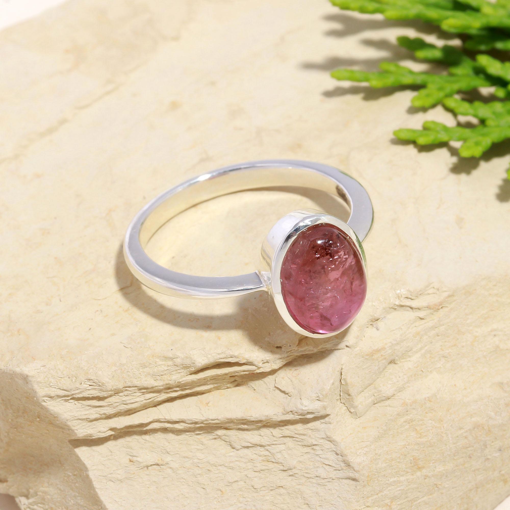 Bi-Color Tourmaline Cabochon Ring (Small) – 925 Sterling Silver