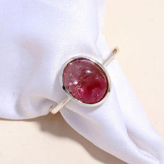 Pink & White Tourmaline Cabochon Ring – 925 Sterling Silver