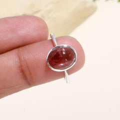 Pink & White Tourmaline Cabochon Ring – 925 Sterling Silver