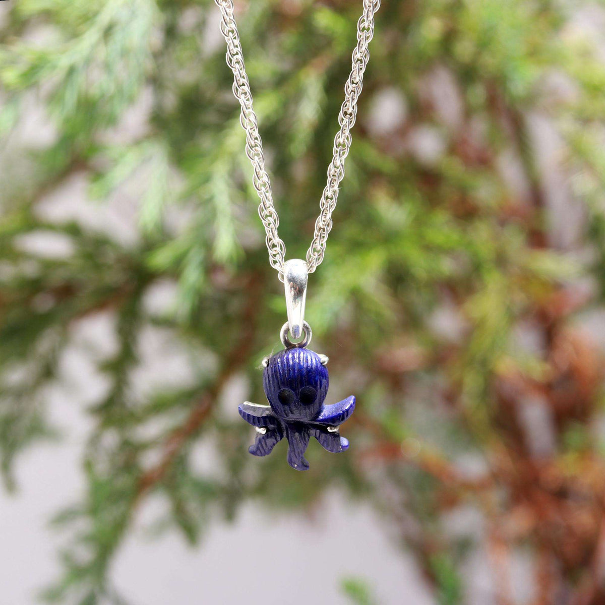 Lapis Lazuli Octopus Pendant in 925 Sterling Silver