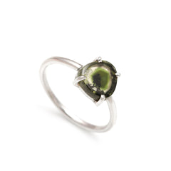 Green Tourmaline Thick Slice Ring – 925 Sterling Silver