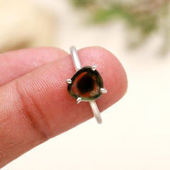 Green Tourmaline Thick Slice Ring – 925 Sterling Silver