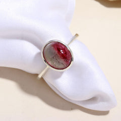 Grey & Pink Oval Cabochon Tourmaline Ring – 925 Sterling Silver