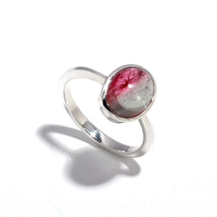 Grey & Pink Oval Cabochon Tourmaline Ring – 925 Sterling Silver