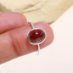 Grey & Pink Oval Cabochon Tourmaline Ring – 925 Sterling Silver