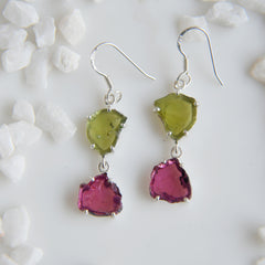Bold Pink & Green Tourmaline Earrings – 925 Sterling Silver