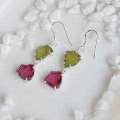 Bold Pink & Green Tourmaline Earrings – 925 Sterling Silver