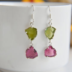 Bold Pink & Green Tourmaline Earrings – 925 Sterling Silver