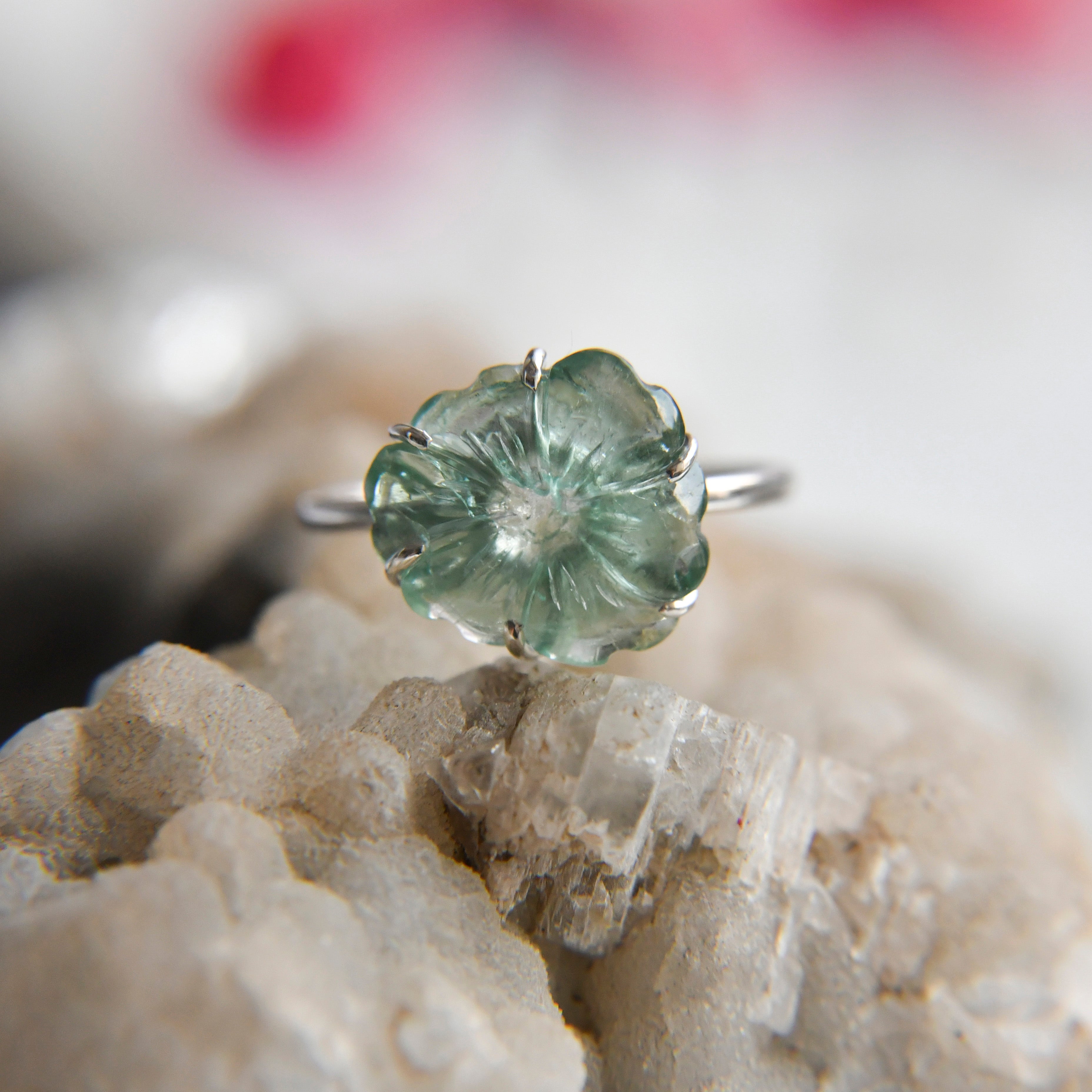 Blue Tourmaline Flower Ring – 925 Sterling Silver