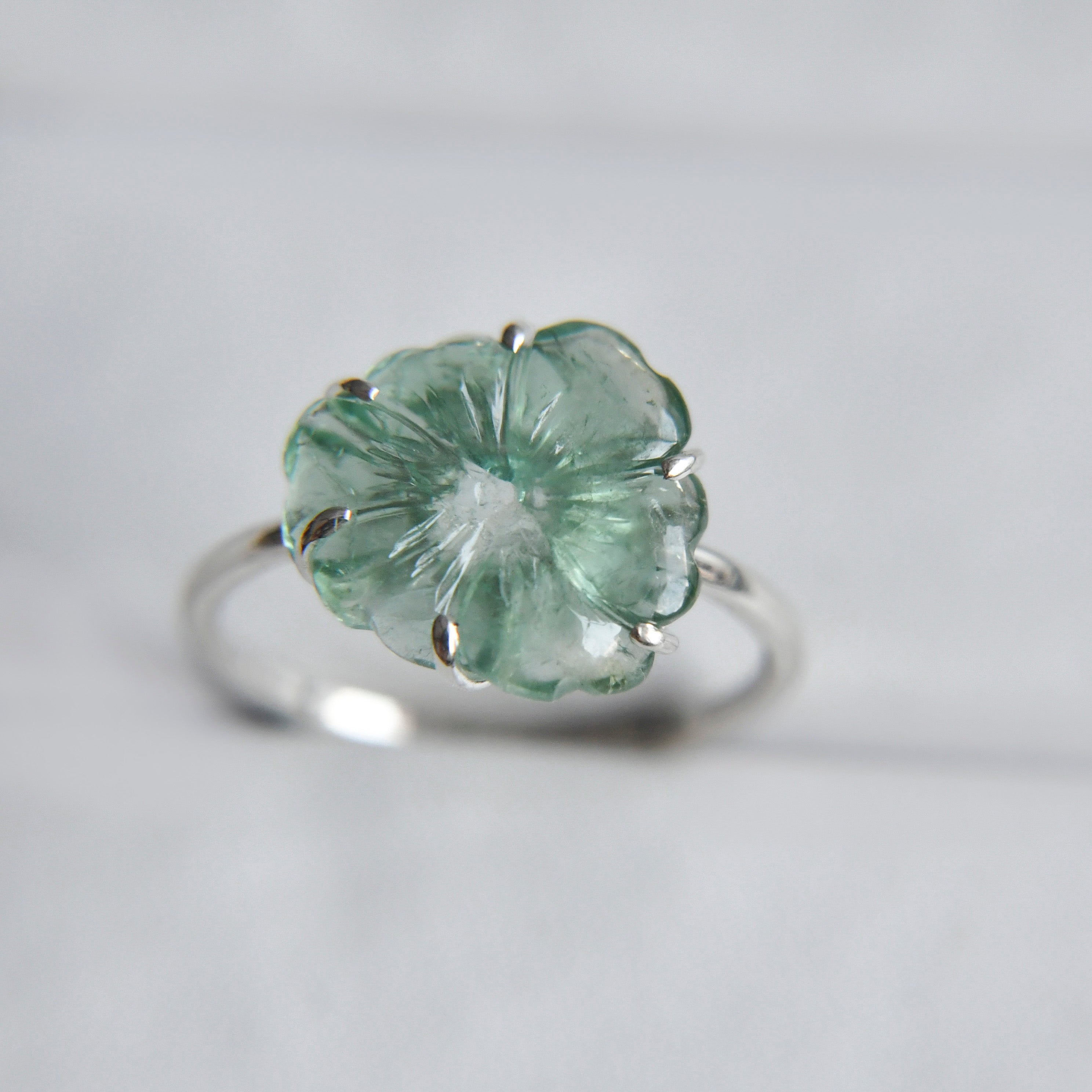 Blue Tourmaline Flower Ring – 925 Sterling Silver
