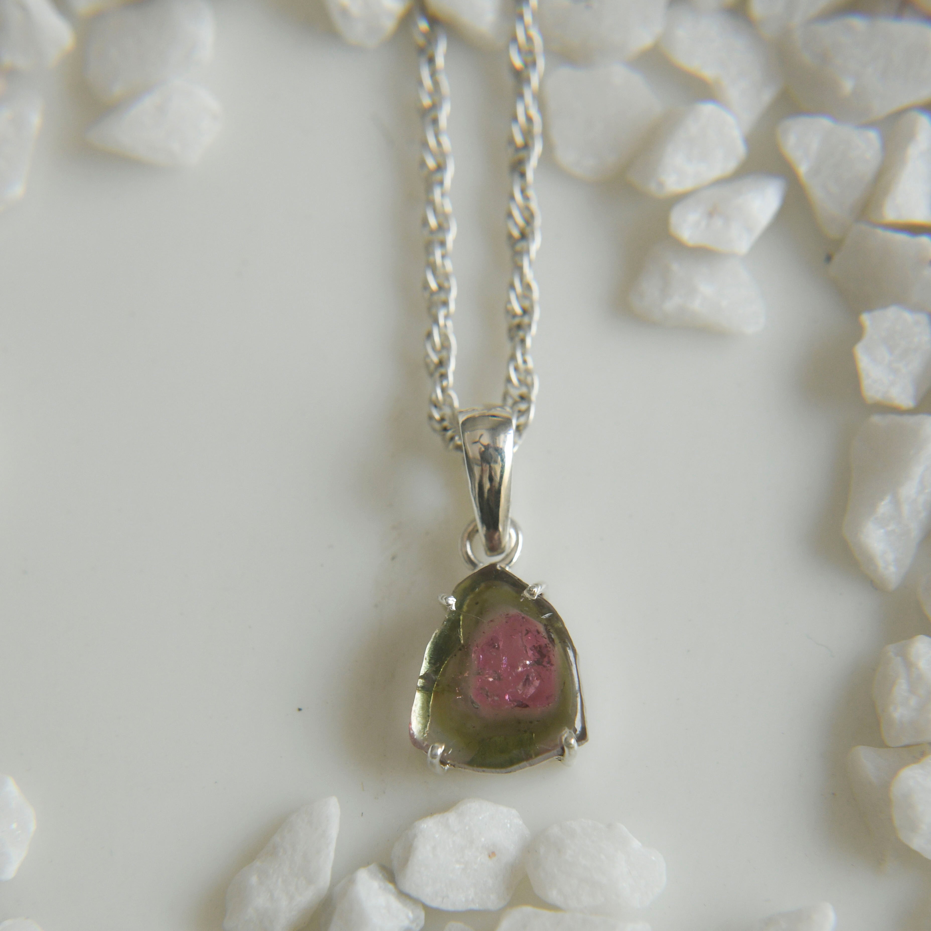 Dark Pink Center Watermelon Tourmaline Slice Pendant – 925 Sterling Silver