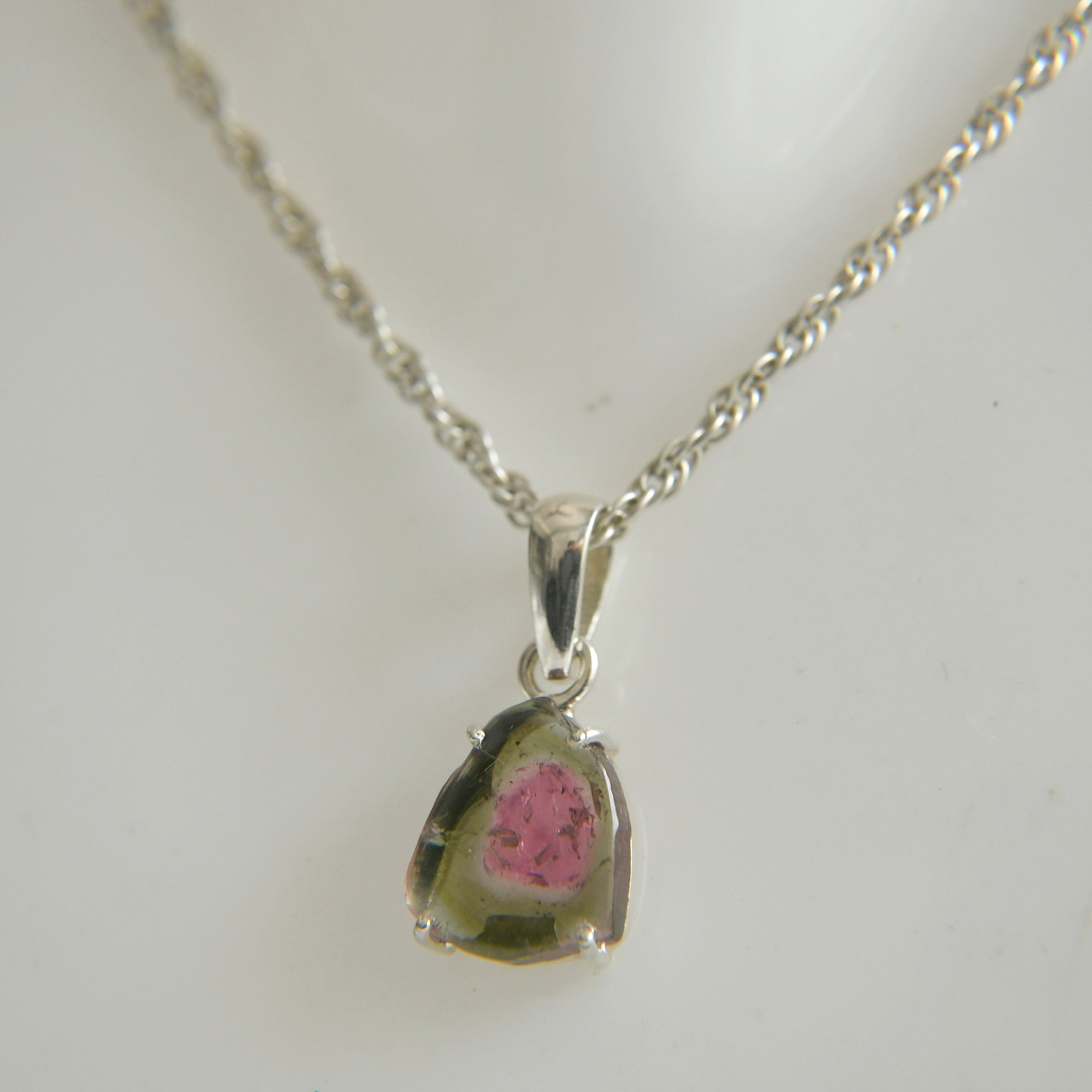 Dark Pink Center Watermelon Tourmaline Slice Pendant – 925 Sterling Silver