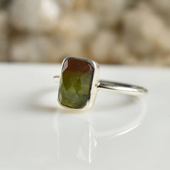 Bicolor Tourmaline Cushion Ring (Green-Pink) – 925 Sterling Silver