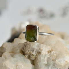 Bicolor Tourmaline Cushion Ring (Green-Pink) – 925 Sterling Silver