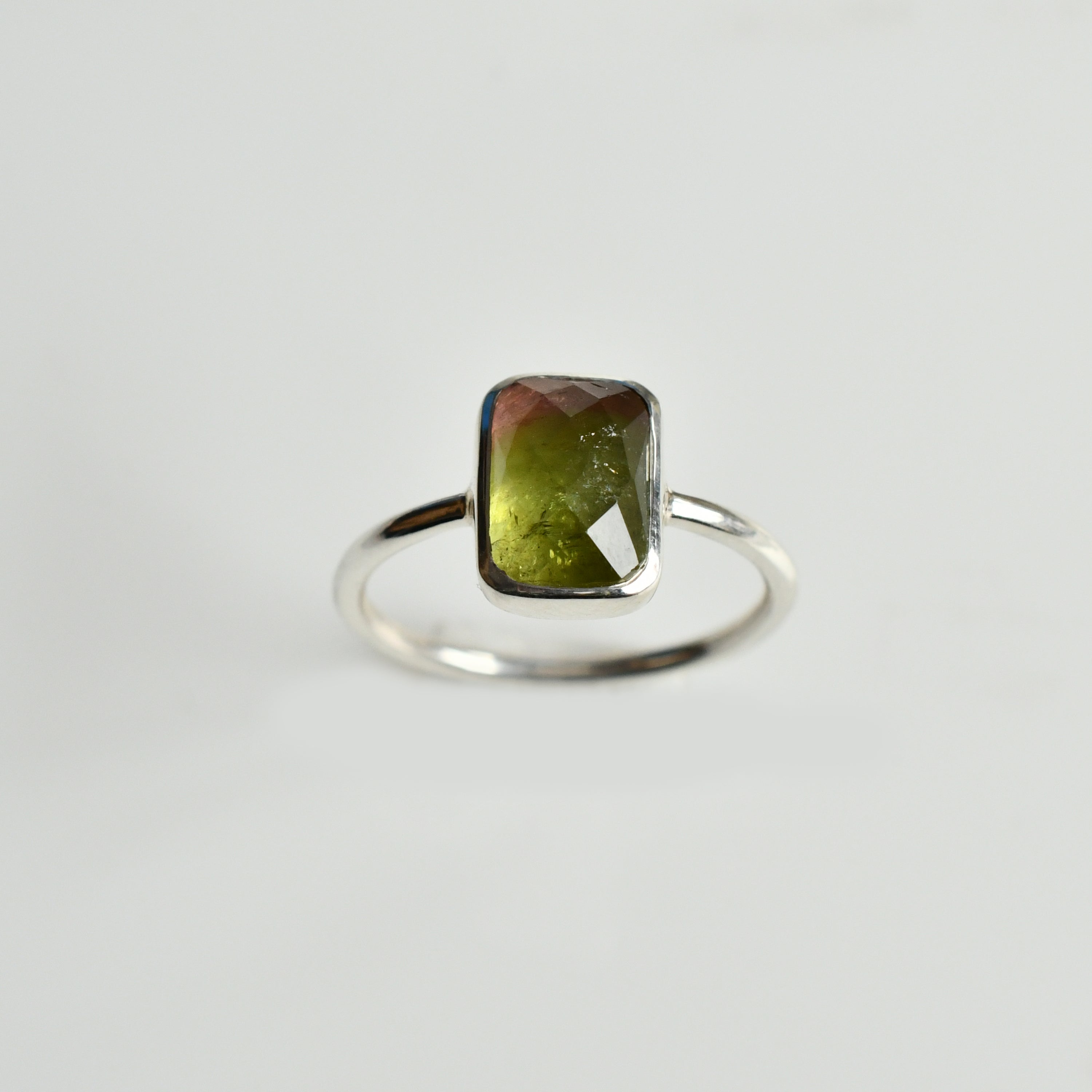 Bicolor Tourmaline Cushion Ring (Green-Pink) – 925 Sterling Silver