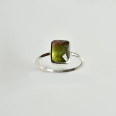 Bicolor Tourmaline Cushion Ring (Green-Pink) – 925 Sterling Silver