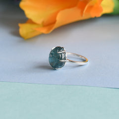 Blue Tourmaline Carving Ring – 925 Sterling Silver