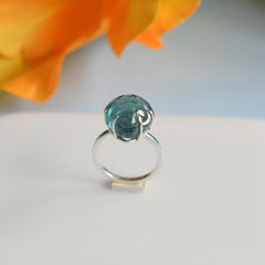 Blue Tourmaline Carving Ring – 925 Sterling Silver